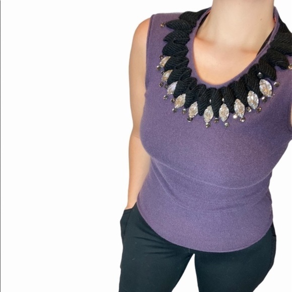 Tory Burch Embellished Cashmere Sleeveless Sweater - Picture 2 of 11